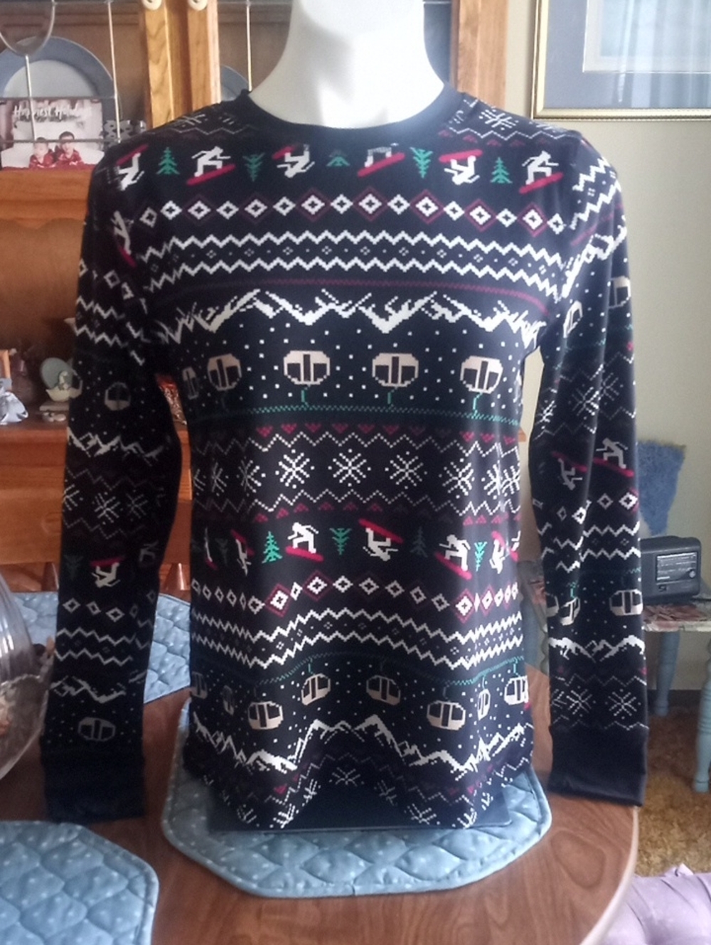 Ardene Holiday Fair Isle Long Sleeve Crewneck Top with Red & Green Accents